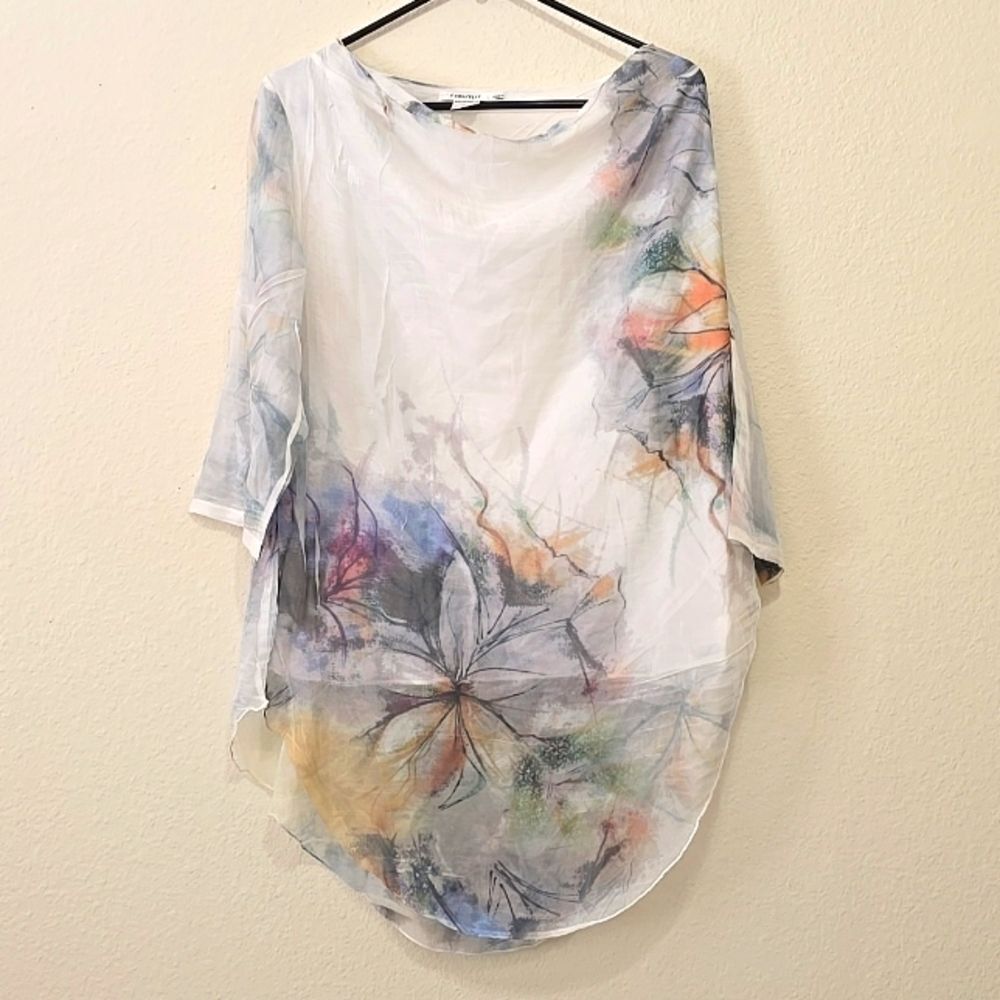 Feratelli Tunic Blue Status‎ Print Blouse Top Blue, Size XL